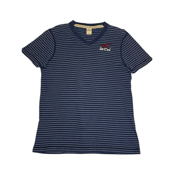 Holister Men’s So Cal Navy Stripes V-Neck T-shirt Large Hipster Streetwear - Picture 1 of 8